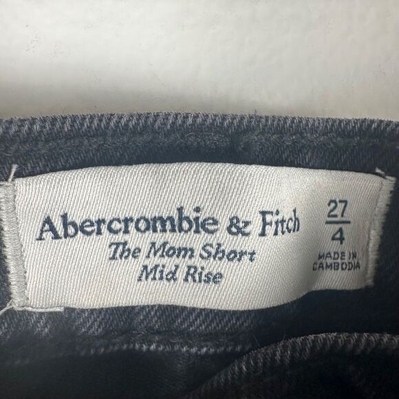Abercrombie & Fitch Womens Mom Mid Rise Frayed Black Wash Denim Shorts 27, 4 - Picture 3 of 4